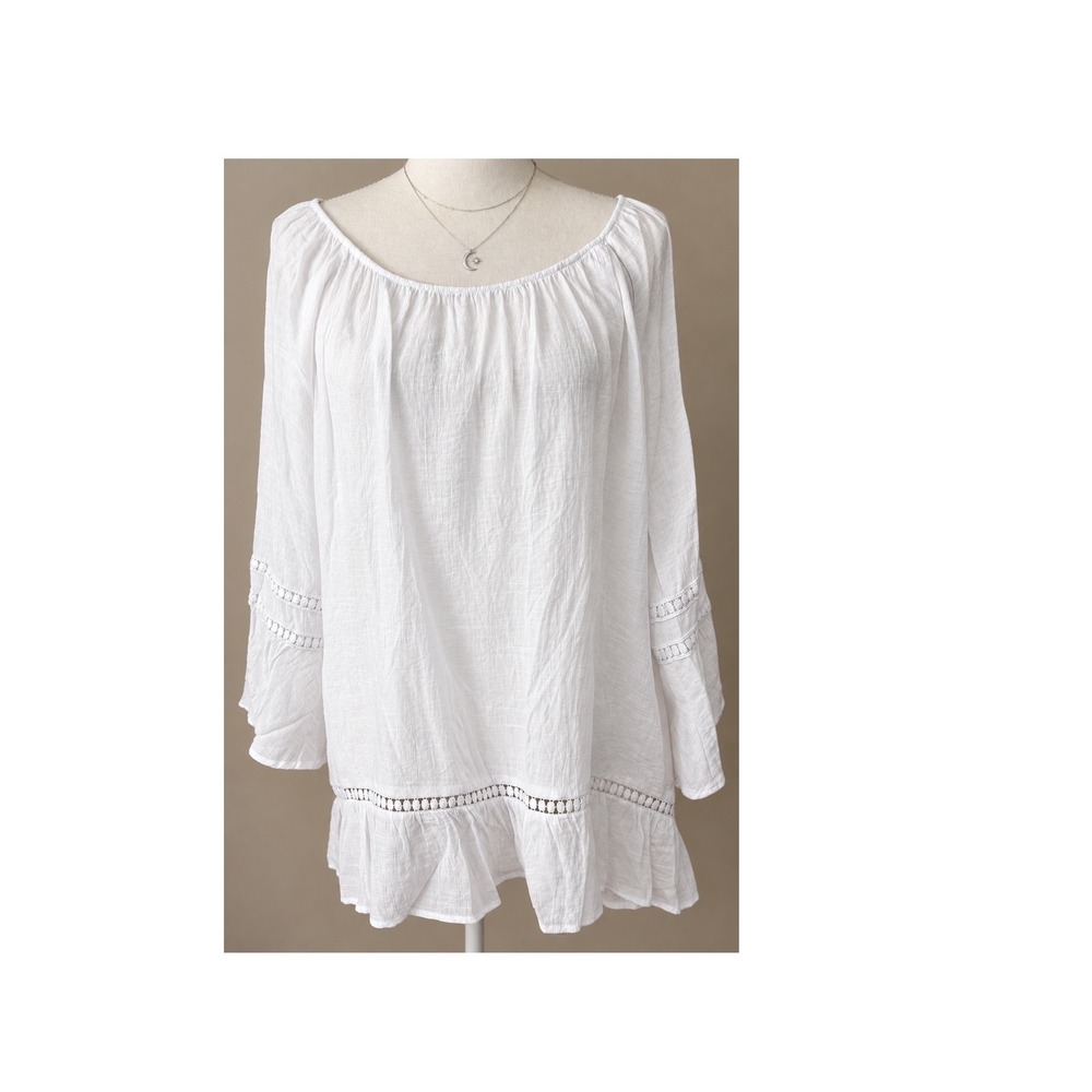 Counterparts Peasant Blouse Rayon Blend 2X White Excellent Boho Cottagecore